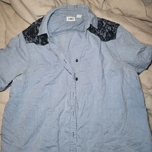 Cato Sky Blue Top with Dark Lace Detail